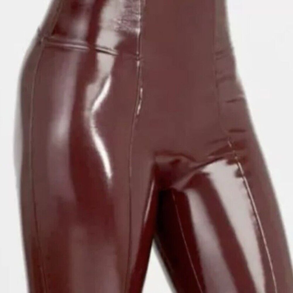 NWT New SPANX Faux Patent Leather Liquid Gloss LEGGINGS-20301R-Ruby-Size XL